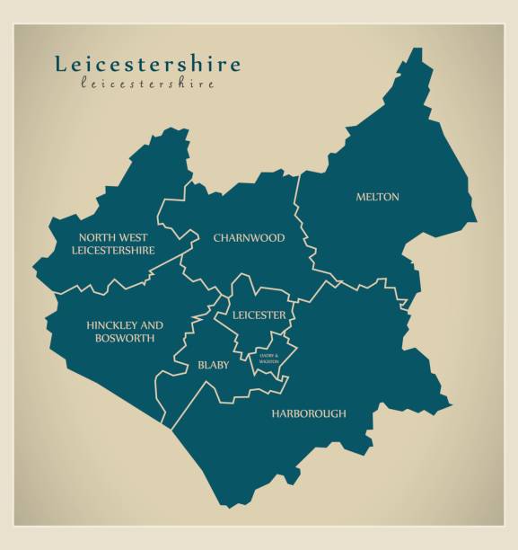 современная карта - графство лестершир с подробными подписями к иллюстрации великобритании - leicester stock illustrations