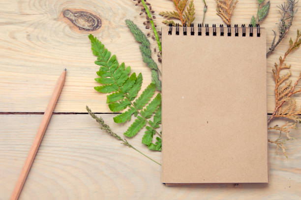Mock up of craft paper notepad on a wooden background.