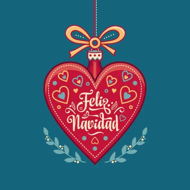 Vector illustration of Feliz navidad. Xmas card on Spanish language. Warm wishes for happy holidays