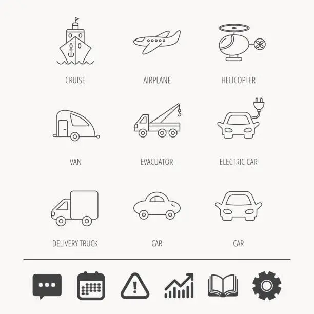 Vector illustration of Transportation icons. Car, ship and truck signs.