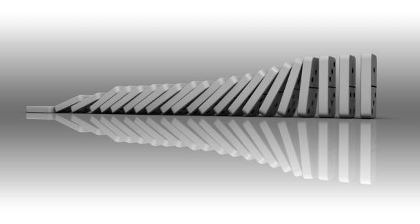 istock Domino effect with domino pieces falling 3D illustration. 818338630