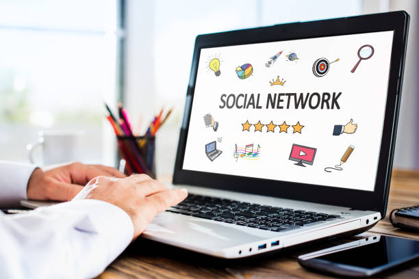 istock Social Network Concept On Work Desk With Various Doodle Icons 818362016
