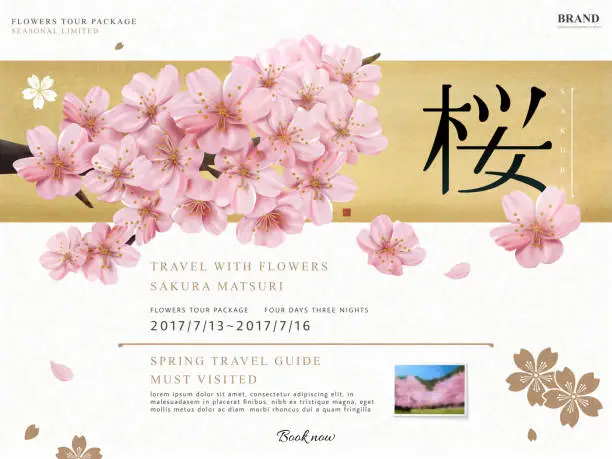 Vector illustration of Cherry blossom tour ad