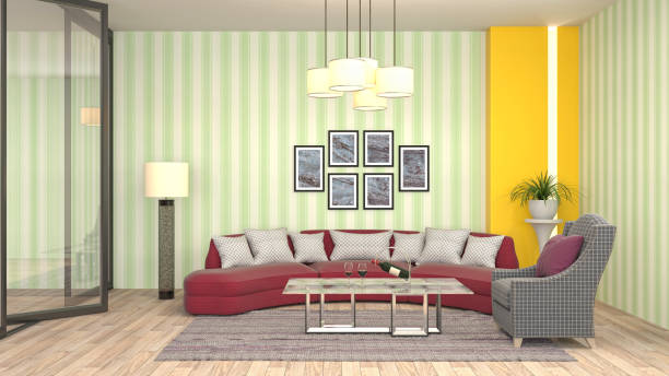 istock Interior living room. 3d illustration 818384236