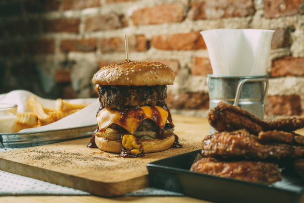 istock Homemade double cheese and beef burgers 818391710