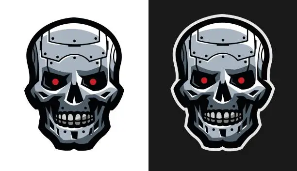 Vector illustration of The metal skull of the robot. Two versions. Vector illustration.