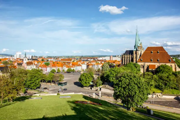 Cityscape view on Erfurt city with St. Mary Domberg cathedral in Germany
