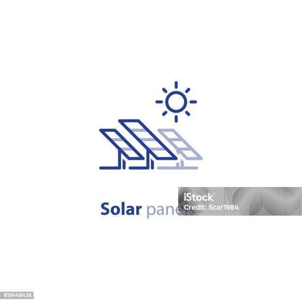 Solar Panels Line Icon Green Energy Concept Stock Illustration - Download Image Now - Solar Panel, Solar Energy, Control Panel