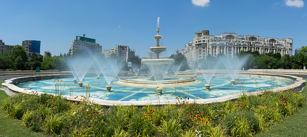 Bucharest city center fountain