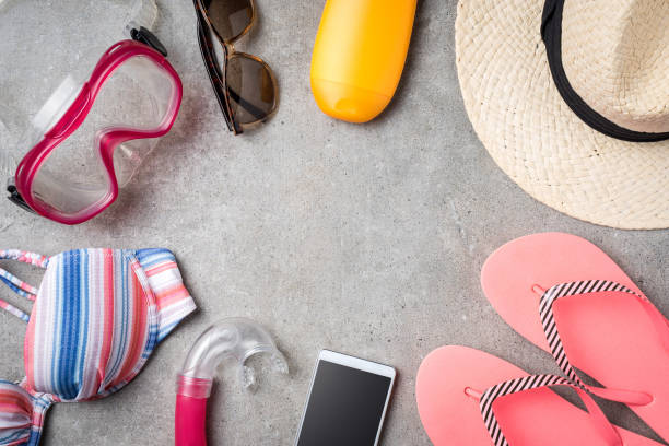 istock Summer background with woman's beach accessories 818519544