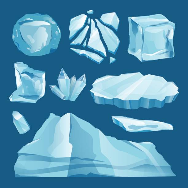 illustrazioni stock, clip art, cartoni animati e icone di tendenza di set di calotte di ghiaccio cumuli di neve e ghiaccioli - ice floe