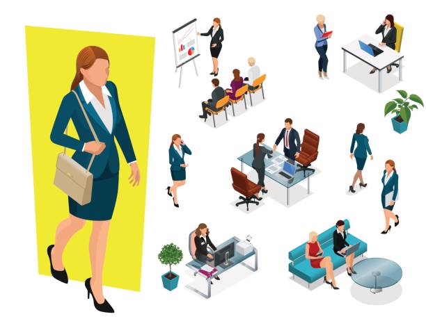 Isometric elegant business women in formal clothes. Base wardrobe, feminine corporate dress code. Business negotiations concept. Set for creating an office worker character. Isometric elegant business women in formal clothes. Base wardrobe, feminine corporate dress code. Business negotiations concept. Set for creating an office worker character 'formal dress' stock illustrations