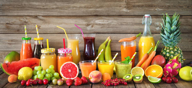 various fruits and vegetables juices - vitality food food and drink berry fruit imagens e fotografias de stock