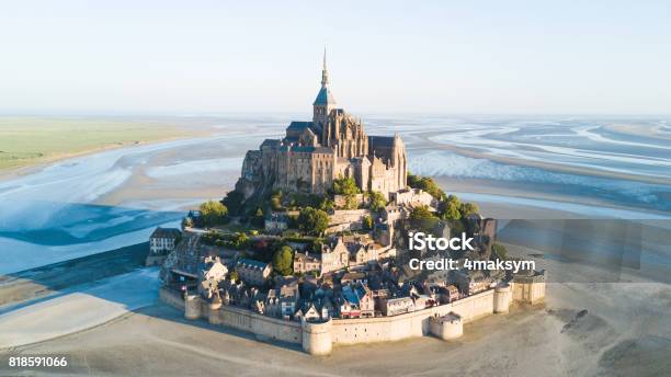 Le Mont Saintmichel Tidal Island In Beautiful Twilight At Dusk Normandy France Stock Photo - Download Image Now