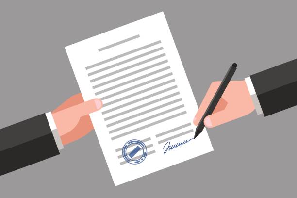 подписание делового документа - signing contract stock illustrations