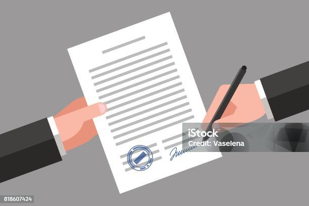Signing Of Business Document Stock Illustration - Download Image Now - Contract, Signing, Document