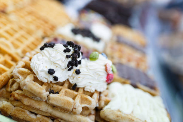 istock Belgium waffles with cream and chocolate chips 818634154