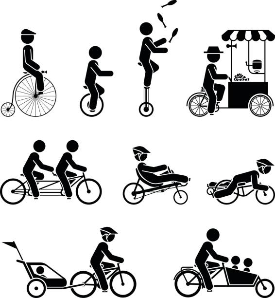 виды велосипедов - unicycle stock illustrations