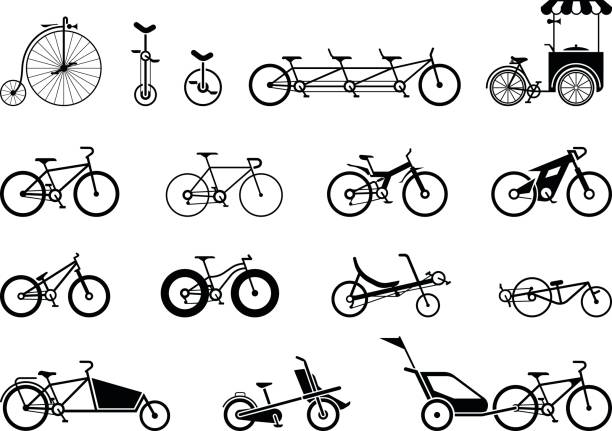 arten von fahrrädern - lastenrad stock-grafiken, -clipart, -cartoons und -symbole