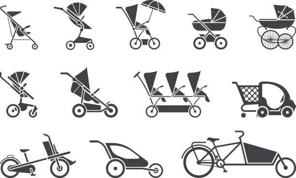 Vector illustration of baby strollers vector art illustration