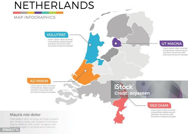 Netherlands Map Infographics Vector Template With Regions And Pointer Marks Stock Illustration - Download Image Now