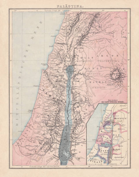 ilustrações de stock, clip art, desenhos animados e ícones de historical map of palestine with the twelve tribes of israel - canaan valley