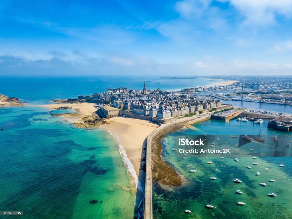 Aerial view of the beautiful city of Privateers - Saint Malo in Brittany, France France Stock Photo