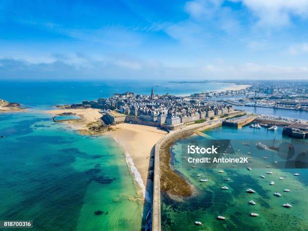Aerial View Of The Beautiful City Of Privateers Saint Malo In Brittany France Stock Photo - Download Image Now