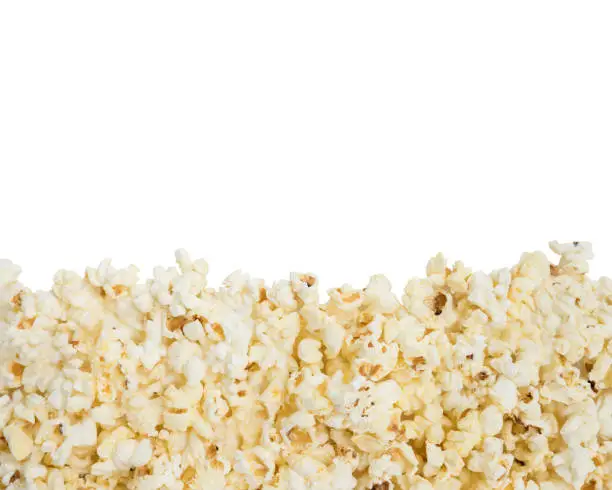 Fresh butter popcorn with the copy space on the white background.