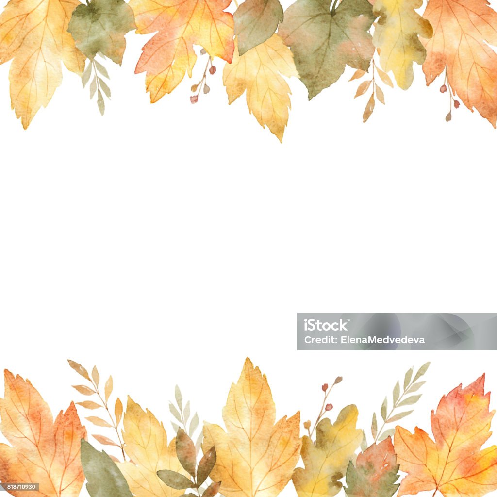 Watercolor banner of leaves and branches isolated on white background. Watercolor banner of leaves and branches isolated on white background. Autumn illustration for greeting cards, wedding invitations, quote and decorations. Autumn stock illustration