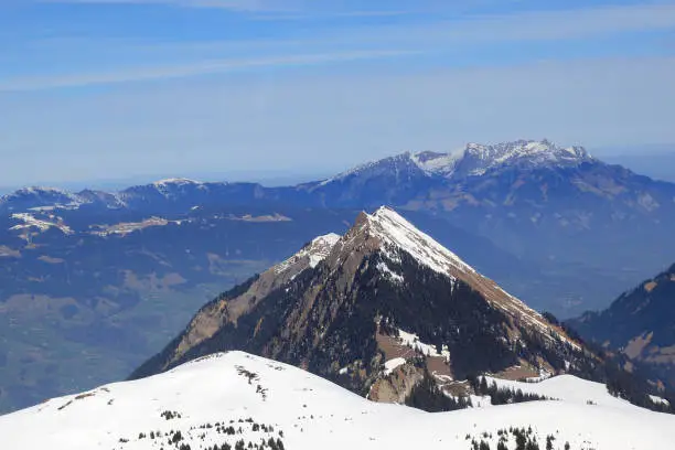 Stanserhorn and Pilatus mountain Switzerland Swiss Alps mountains aerial view photography photo