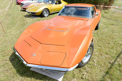 1970s Chevrolet Corvette C3Stingray classic sports car on display during the 2016 Classic Days event at Schloss Dyck. The C3  Chevrolet Corvette is the third generation of the Corvette sports cars produced by Chevrolet. It was first introduced late in the 1968 model year, and produced through 1982.
