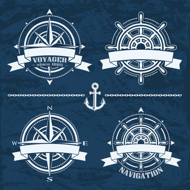illustrations, cliparts, dessins animés et icônes de ensemble d’éléments vintage design nautique - drawing compass compass rose direction sea