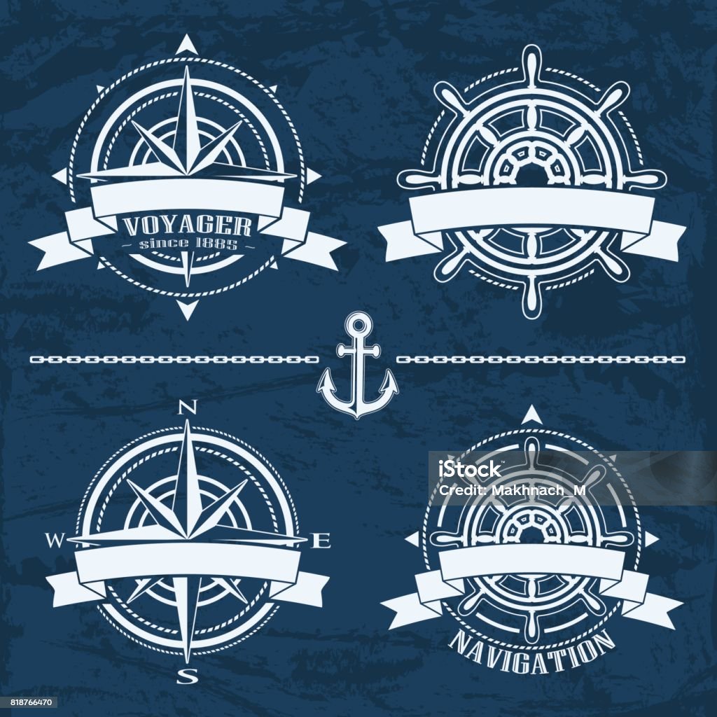 Set of vintage nautical design elements Set of vintage nautical design emblems and elements. Vector set of  illustrations. Logo stock vector