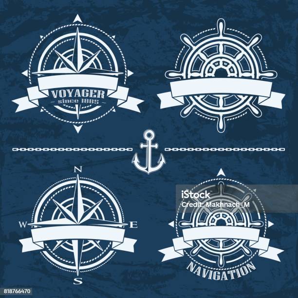 Set Of Vintage Nautical Design Elements Stock Illustration - Download Image Now - Logo, Nautical Style, Cruise - Vacation