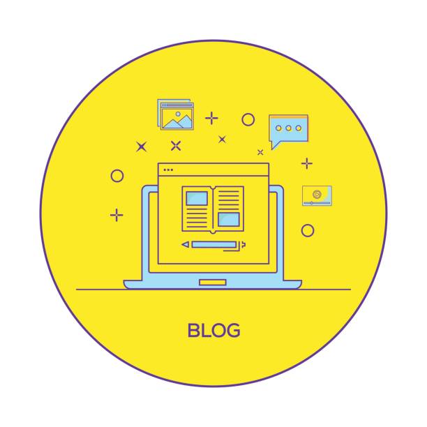 ilustrações de stock, clip art, desenhos animados e ícones de blog concept - at symbol connection technology community