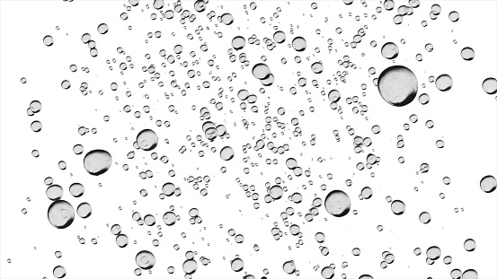 Water bubbles rising up and exploding. 3d illustration