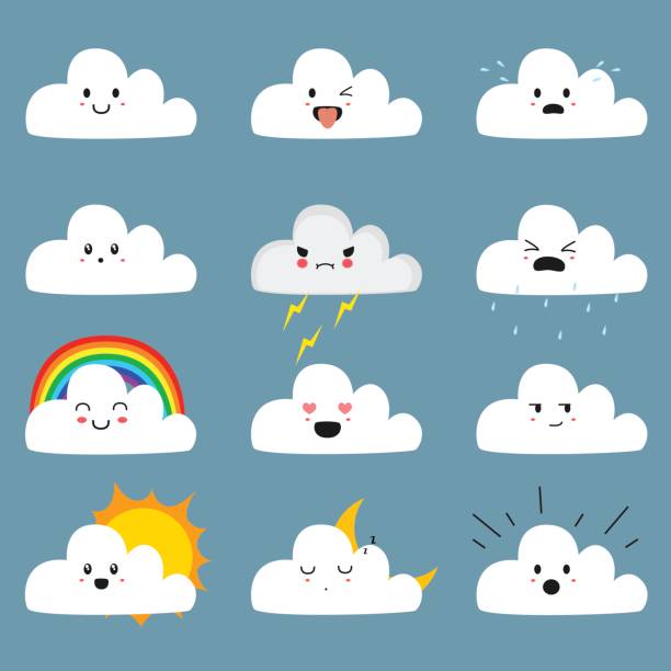 Cute Cloud Emojis Vector Collection cute cloud emojis vector collection, with different expressions. angry clouds stock illustrations