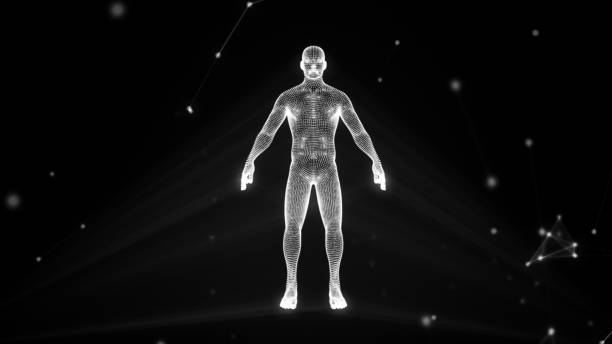 istock Human hologram in a cloud of compounds 3d illustration 818785938