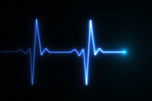 Blue glowing neon heart pulse graphic illustration stock photo