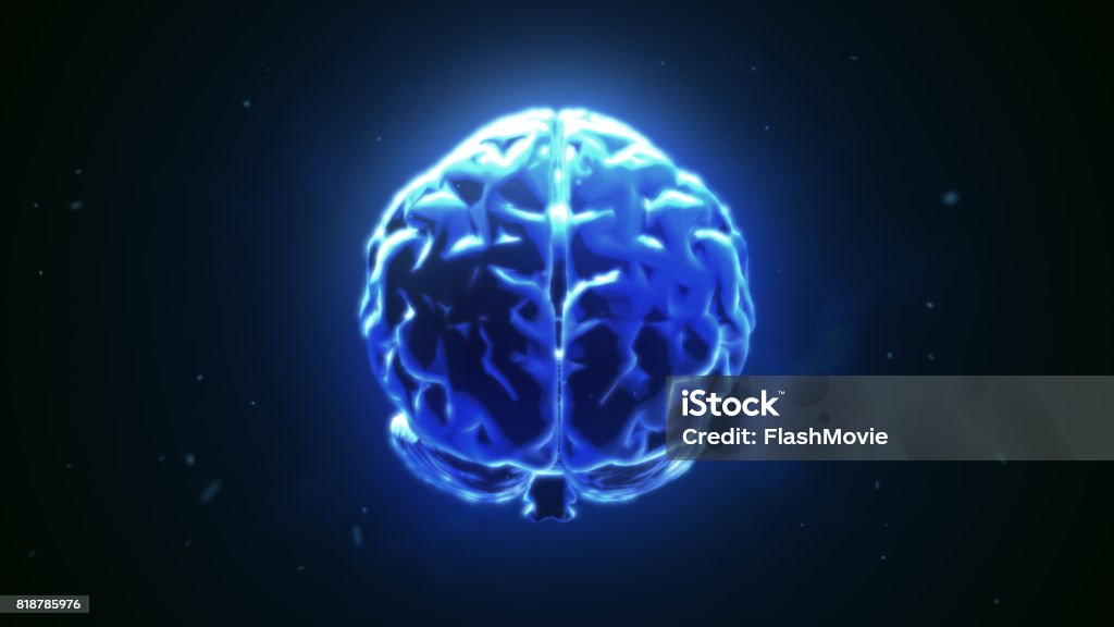 Big strong brain pulsing in blue 3d illustration Epilepsy Stock Photo