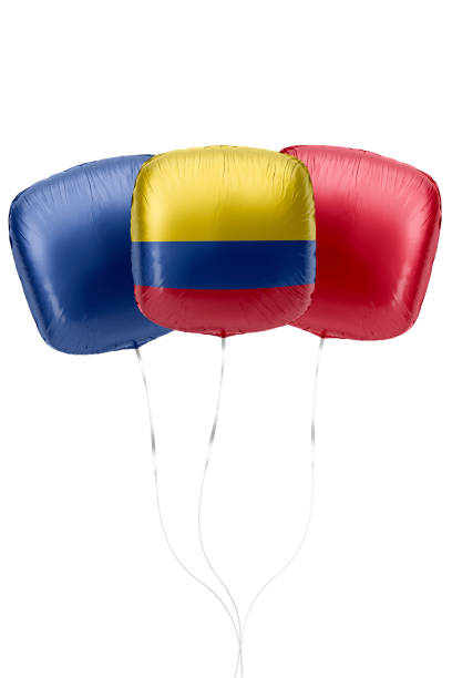 istock Baloons Represent Colombia Flag are Floting Against White Background 818793062