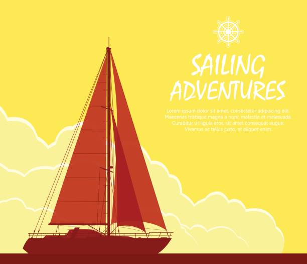 Sailing yacht at sunset Sailing yacht at sunset. Landscape with luxury yacht on huge cloudy sky background. Vector illustration. sailboat mast stock illustrations