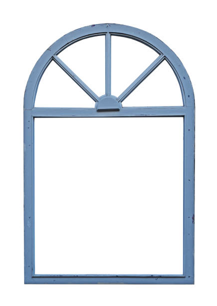 Vintage wooden window with arch on white background