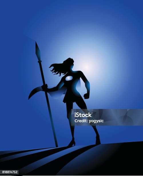 Vector Female Superhero Warrior Silhouette Stock Illustration - Download Image Now - One Woman Only, Warrior - Person, Females