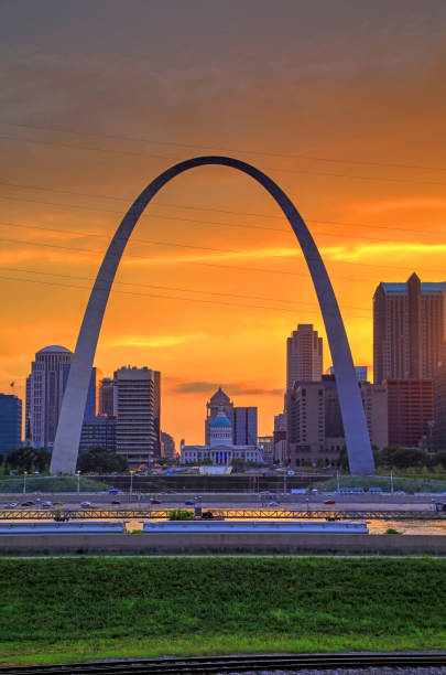 St. Louis, Missouri Skyline and the Gateway Arch stock photo