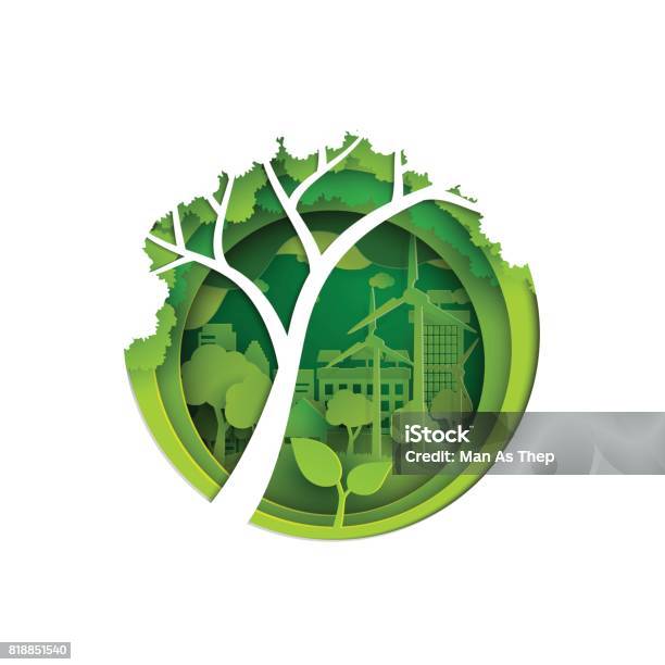 Eco And Nature Concept Paper Art Style Design Stock Illustration - Download Image Now - Environmental Conservation, Paper, Green Color