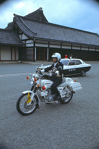 Tokyo, Japan, 1976. Motorized police escorted at a foreign state visit to Japan.