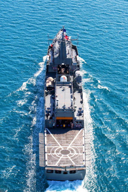 istock Grey modern warship sailing in the sea 818883904