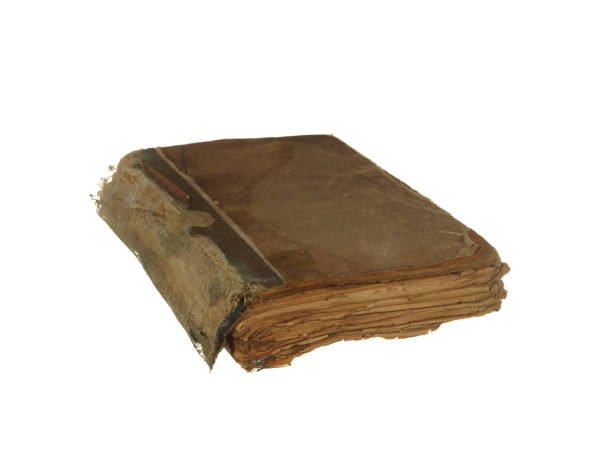 istock Very old and worn book isolated on white background. 818899570